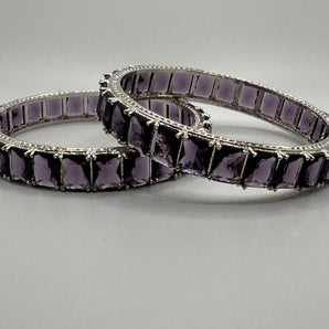 Silver Bangle with purple stones