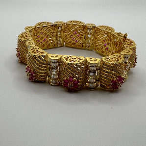 Bracelet gold electroplated, cubic zirconia stone with rubies