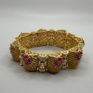 Bracelet gold electroplated, cubic zirconia stone with rubies