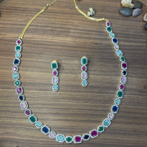 Multi Semi Precious Stones CZ necklace and earrings