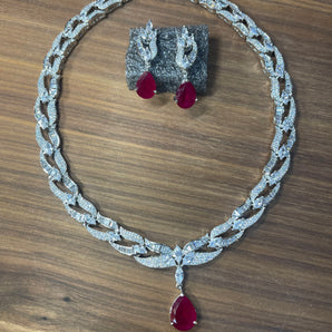MetGala (Priyanka chopra) inspired necklace and earrings - Ruby