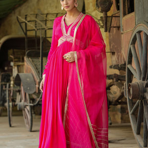 Pretty as hot pink Floor length gown with dupatta Fabric