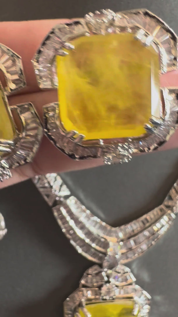 Video of the yellow Italian designer doublet CZ necklace set with soft background music