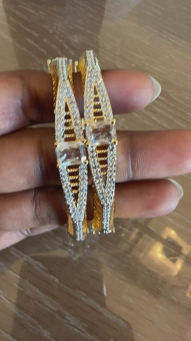 Video of American diamond leaf openwork bangles sparkling in motion