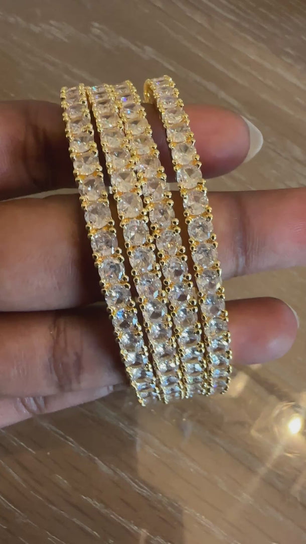 Video of princess-cut CZ double-row bangle set showing crisp sparkle