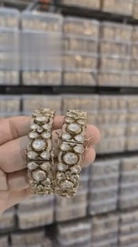 Video of antique gold kundan polki bangle pair shown from all angles